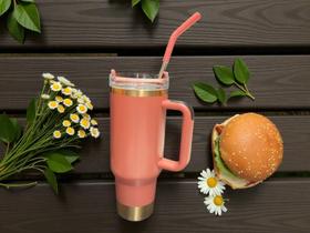 Copo Térmico Inox Alça Flip Straw com canudo de metal 1200ml