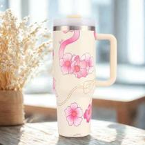 Copo Térmico Inox Alça Flip Straw com canudo de metal 1200ml