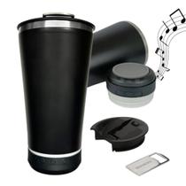 Copo Térmico inox com Tampa abridor e Caixa de som com Bluetooth 5.0, Potência de 3W, Produto Lacrado - 420ML