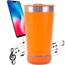 Copo Térmico Inox com Tampa Abridor e Caixa de Som com Bluetooth Led 420ML