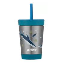 Copo Térmico Inox Kids Azul Tubarão Com Canudo - Contigo