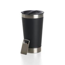 Copo Térmico Inox Preto 700ml com Tampa e Abridor Garrafa Bebidas Quentes e Frias Premium