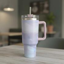 Copo Térmico Inox Tampa Canudo 1.2l Marmorizado Elegante