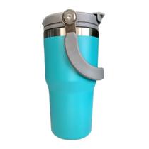 Copo Térmico Inox Tampa Canudo Com Alça Água Bebidas 600ml AZUL