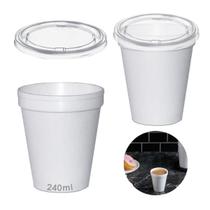 Copo Térmico Isopor 240Ml Tampa S/Furo Plástica C/100 Branco Copo Térmico Isopor 240Ml Tampa S/Furo Plástica C/100 Branco