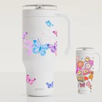 Copo Térmico Life Gocase 1170ml Premium Estampas Variadas Branco Borboletas Com Aquarela - B
