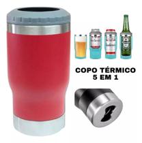 Copo Térmico Long Neck Cerveja Latinha Latão Inox Vermelho