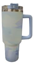 Copo Térmico Marmorizado Inox Garrafa Com Alça Canudo 1200ml