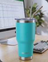 Copo Térmico NTK Siluet 850ml Inox Turquesa com Tampa Canudos e Escova Copo Térmico NTK Siluet 850ml Inox Turquesa com Tampa Canudos e Escova
