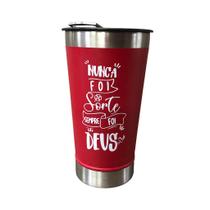 Copo Térmico Nunca foi Sorte 473ml Vermelho com Tampa e Abridor Personalizado Copo Térmico Nunca foi Sorte 473ml Vermelho com Tampa e Abridor Personalizado
