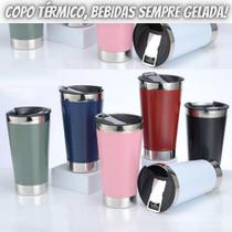 Copo Térmico Para Bebida Gelada em Aço Inox Com Tampa e Abridor