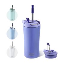 Copo Térmico para Café BOTTLE BOTTLE 350ml com Tampa Dupla e Canudo Roxo