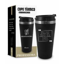 Copo térmico personalizado professora preto 450ml com tampa presente dia dos professores