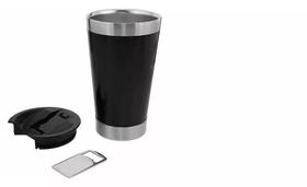 Copo Térmico Preto para Cerveja/Café com tampa e abridor 473ML