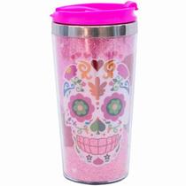 Copo Térmico Rosa Caveira 450Ml - Projeto Kiwi Copo Térmico Rosa Caveira 450Ml - Projeto Kiwi