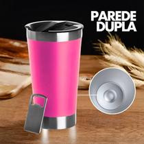 Copo Térmico Rosa Escuro 473ml em Aço Inox Premium Parede Dupla Livre de BPA com Abridor de Garrafas Integrado na Tampa