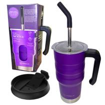 Copo Térmico Roxo Com Tampa E Canudo 590ml Inox 304 Antivazamento Bebida Quente Frio Termolar