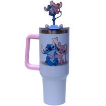 Copo Térmico Stitch Angel Alça Caneca Aço Inox Bebida Gelada Quente Original 1,15L Canudo Tampa Pingente