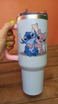 Copo Térmico Stitch e Angel Camada Dupla Inox Alça Tampa E Canudo 12h Frio
