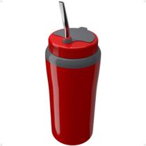 Copo Térmico Tereré Vermelho 650Ml Bomba Canudo Inox