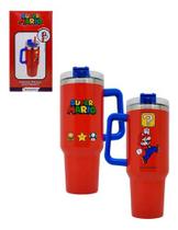 Copo Térmico Tumbler Super Mario Bros Com Pingente Inox Conserva Bebida Fria Até 12h R Quente Até 8h Cor Vermelho 1,15lt
