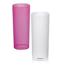 Copo Tipo Tubo Long Drink Branco E Rosa Neon 300ml 2 Peças