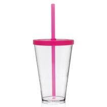 Copo Transparente Tampa e Canudo Rosa KrystalON 550 ml Copo Transparente Tampa e Canudo Rosa KrystalON 550 ml