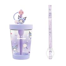 Copo tumbler com canudo e alça coleção sanrio kuromi 535 ml.