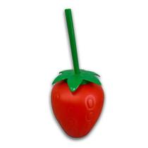 Copo Vermelho Com Canudo Verde Formato Fruta Morango 500ml Copo Vermelho Com Canudo Verde Formato Fruta Morango 500ml