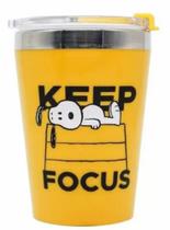 Copo Viagem Snap em Aço Inox 300ml Snoopy Keep Focus