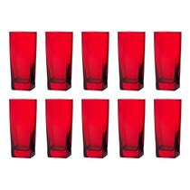 Copo Vidro 320ml Quadrado BALI Jogo com 10 Vermelho Luxo Copo Vidro 320ml Quadrado BALI Jogo com 10 Vermelho Luxo