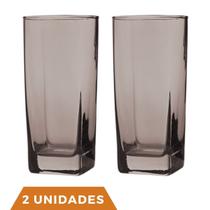 Copo Vidro 320ml Quadrado BALI Jogo com 2 Cinza Luxo Agua Copo Vidro 320ml Quadrado BALI Jogo com 2 Cinza Luxo Agua
