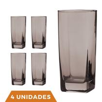 Copo Vidro 320ml Quadrado BALI Jogo com 4 Cinza Luxo Agua