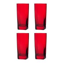 Copo Vidro 320ml Quadrado BALI Jogo com 4 Vermelho Luxo