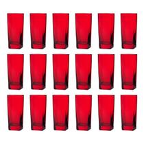 Copo Vidro 320ml Quadrado BALI Kit com 18 Vermelho Luxo
