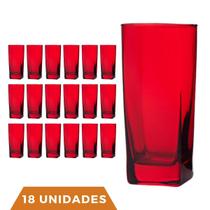 Copo Vidro 320ml Quadrado BALI Kit com 18 Vermelho Luxo - Casa Linda