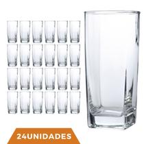 Copo Vidro 320ml Quadrado Bali Kit com 24 Transparente Luxo Copo Vidro 320ml Quadrado Bali Kit com 24 Transparente Luxo