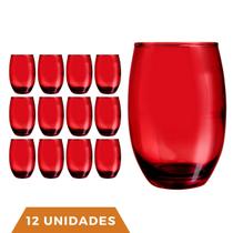 Copo Vidro 450ml Redondo BELLAGIO Jogo com 12 Vermelho Luxo - PRATICASA