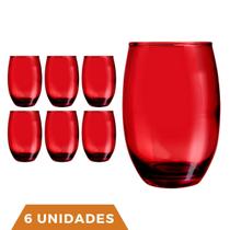 Copo Vidro 450ml Redondo BELLAGIO Jogo com 6 Vermelho Luxo - PRATICASA