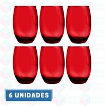 Copo Vidro 450ml (Suco, água) BELLAGIO jogo c/ 6 Vermelho