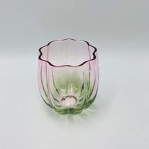 Copo Vidro Candy Vibrante Borda Flor Rosa e Verde 300ml 10x9cm