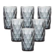 Copo vidro jogo 6pç diamond fume agua suco 390ml long drink