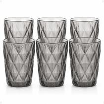 Copo vidro jogo 6pç diamond fume premium 370ml long drink luxo Copo vidro jogo 6pç diamond fume premium 370ml long drink luxo