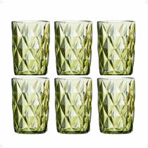 Copo vidro jogo 6pç diamond verde premium 370ml long drink luxo Copo vidro jogo 6pç diamond verde premium 370ml long drink luxo