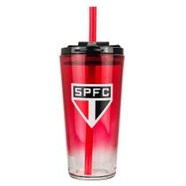 Copo Vidro Transparente Canudo E Tampa 750ml - SPFC