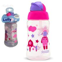 Copo Viva Lolly Com Canudo 330ml Rosa Estampa Astronauta