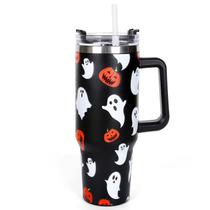 Copo Whaline Halloween de 1,2 L com palha e tampa de aço inoxidável