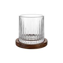 Copo Whiskey Canelado 250ml com Base de Madeira