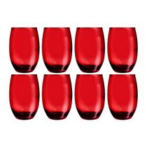 Copos California Redondo Vidro Vermelho Mesa 450ml 8 Unidade