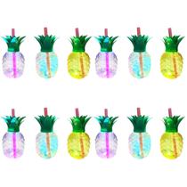 Copos de abacaxi BestOnzon 500mL com canudo e luz LED x12